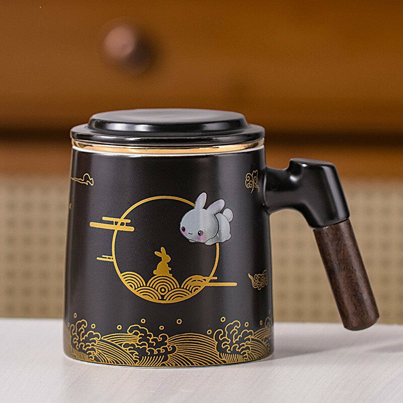 中秋玉兔陶瓷馬克杯茶水分離泡茶杯三件套辦公杯子印雕刻 0