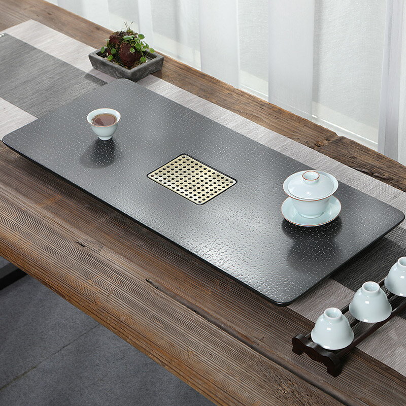 烏金石茶盤浮雕定制整塊天然大號石材簡約家用茶臺托茶海石頭茶具