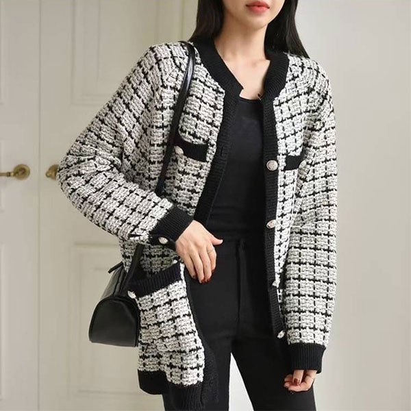 ANNAS 正韓 外套 小香風 毛呢 格紋 格子 編織 小香 大衣 風衣 長版 韓國 3