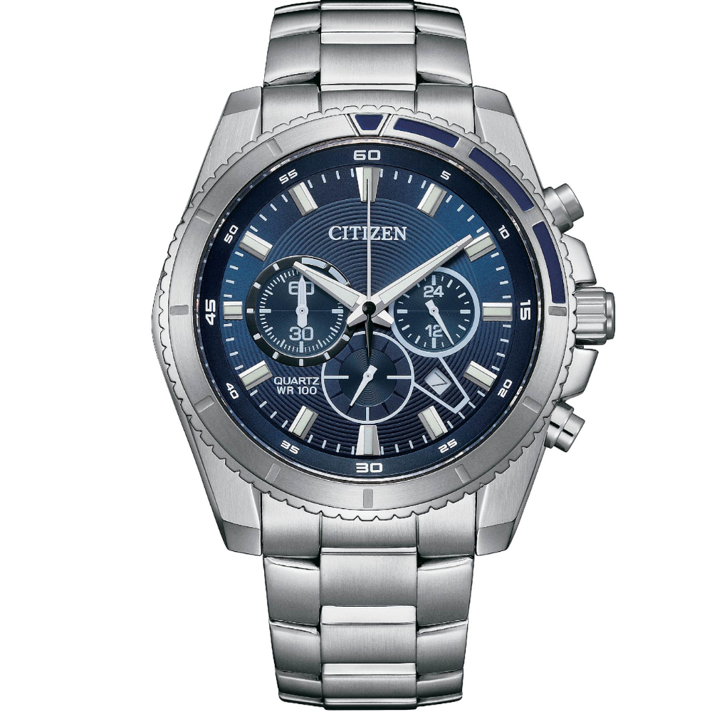 CITIZEN 星辰錶 Chronograph 紳男計時手錶(AN8201-57L)-44mm-藍面鋼帶【刷卡回饋 分期0利率】【APP下單22%點數回饋】