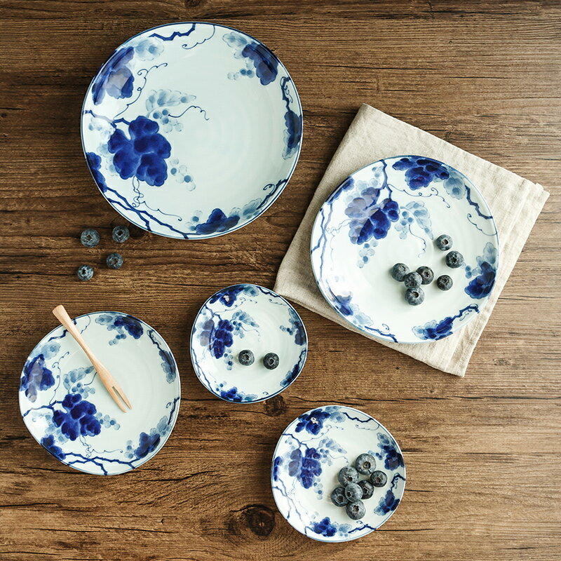 日本進口家用陶瓷碗日式藍染大小餐具湯碗米飯碗拉面碗沙拉碗深盤