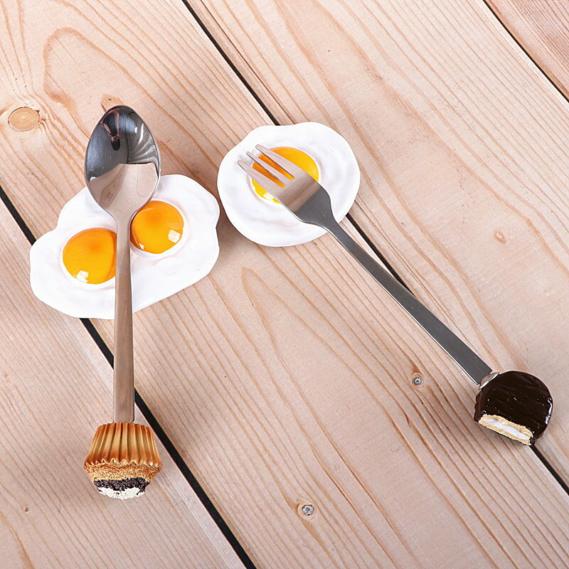 蛋糕勺子不銹鋼咖啡勺子可愛水果叉子甜品勺裝飾實用創意廚房裝飾