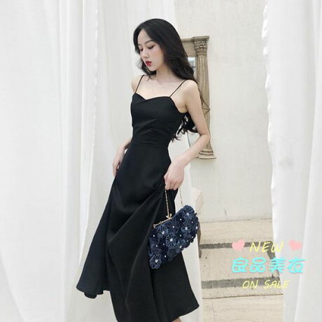 吊帶洋裝吊帶交叉美背中長裙法式chic性感修身春夏復古氣質洋裝女裝2色 成名在望 Rakuten樂天市場