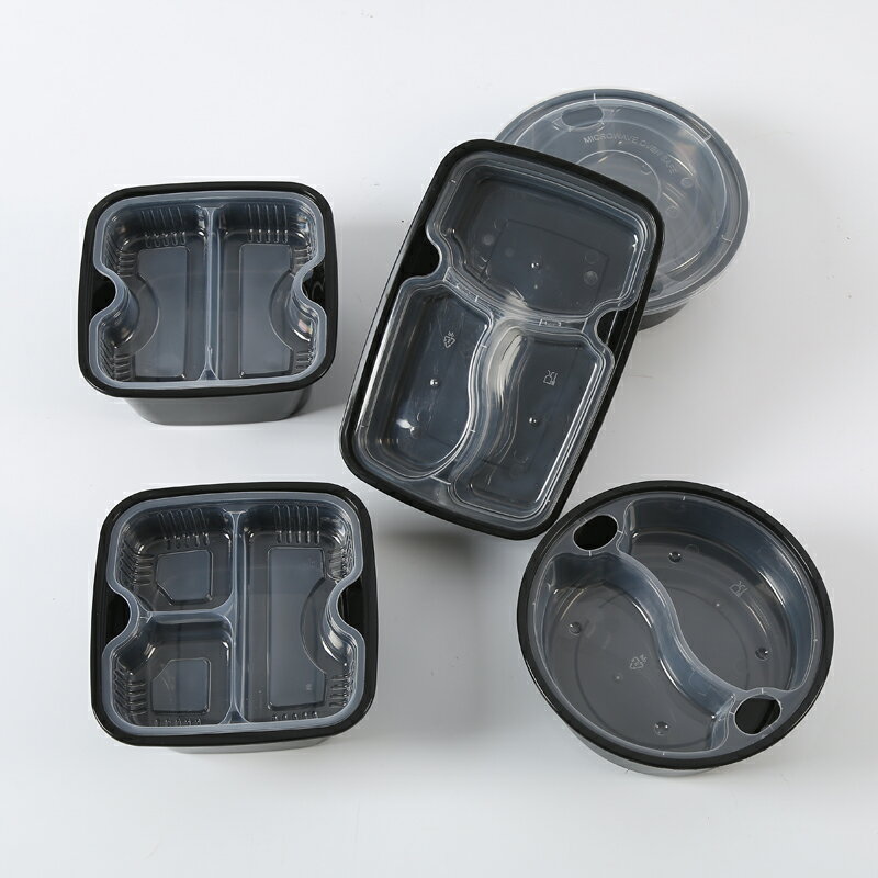 熱銷美式長方形雙格三格內襯餐盒雙層一次性飯盒圓形兩層便當打包盒