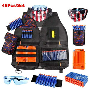46件套 戰術背心套裝 適用於NERF N-Strike精英系列 背心 彈夾 子彈收納袋 腕帶 護目鏡 戰術面巾1