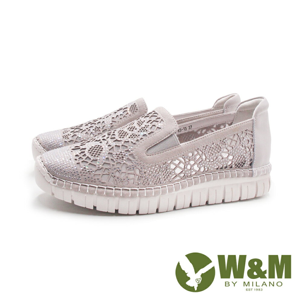 W&M(女)牛皮彩光貼鑽透紗樂福鞋 女鞋-銀灰色