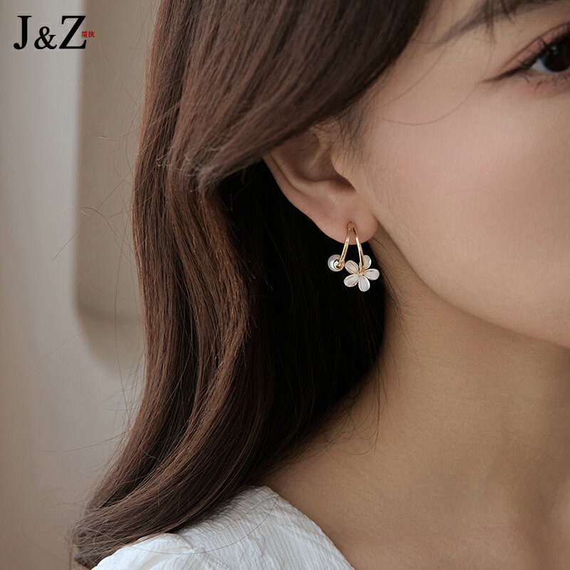 夏天琉璃花朵珍珠耳釘女925純銀針獨特小眾設計高級感耳環耳飾