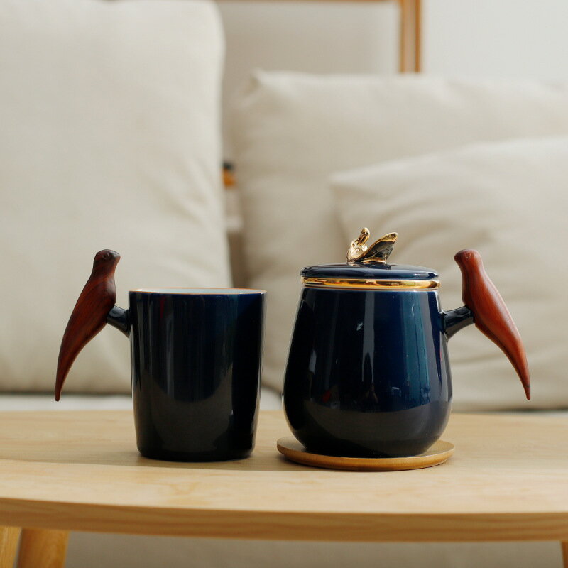 陶瓷茶水分離杯辦公室帶蓋過濾水杯日式創意簡約泡茶杯子logo