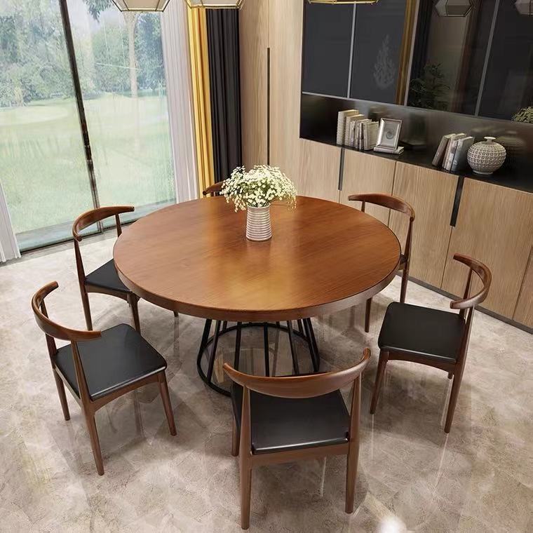 【免運】可開發票 實木圓形餐桌北歐客廳現代簡約小戶型家用餐桌椅組合吃飯桌子家具