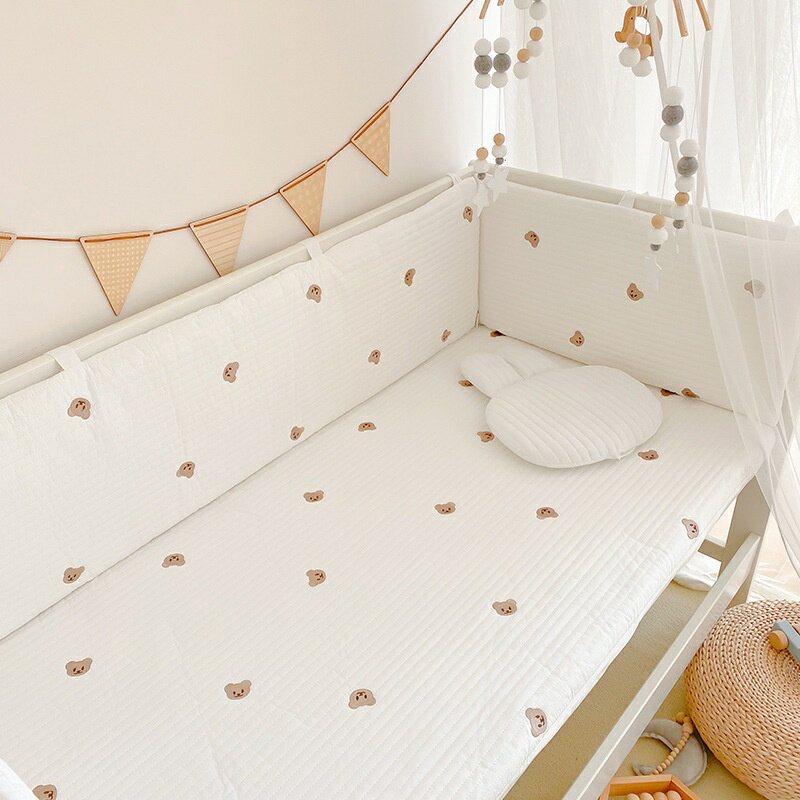 全棉床圍韓系絎縫一片式刺繡床圍擋可拆洗無熒光防撞圍欄 1