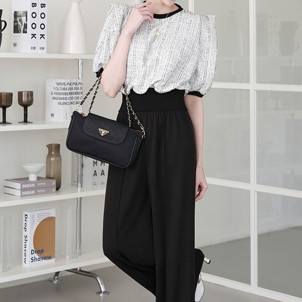 ANNAS 正韓 高級感 假墊肩 小香 套裝 短袖 長褲 肩膀造型 金蔥 毛呢 小香風 婚禮 名媛 韓國 韓劇女主角 2