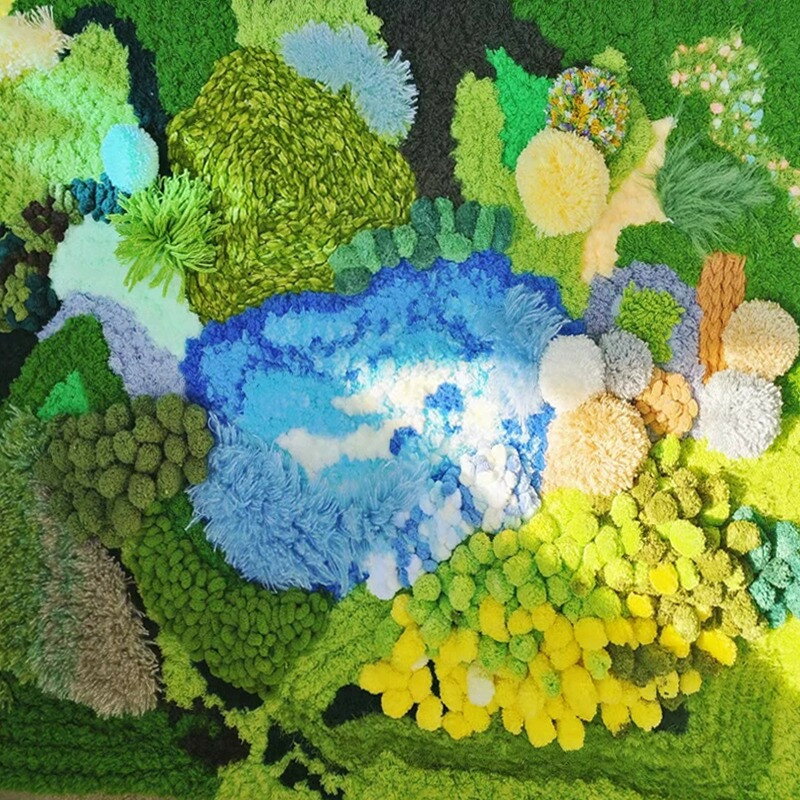 毛線 苔蘚地毯地墊diy材料包自制毛毯鉤針飄窗墊毛線森林手工編織杯墊