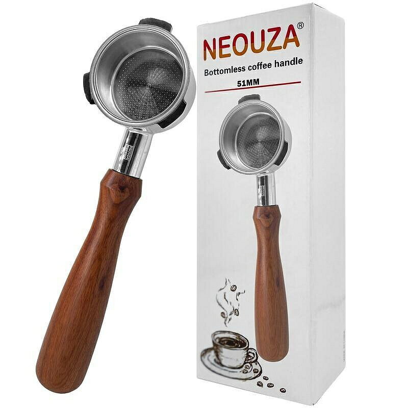 （咖啡用品與配件） NEOUZA 51mm三耳（含粉碗）義式咖啡機手柄 實木無底 適用東菱、KONKA、Homix、