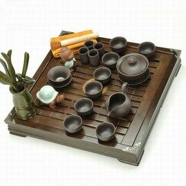 【茶具套裝-福祉紫砂套裝-盤41*41*6.3cm-15件/套-1套/組】紫砂茶具柯木茶盤套裝整套功夫茶具-7501015