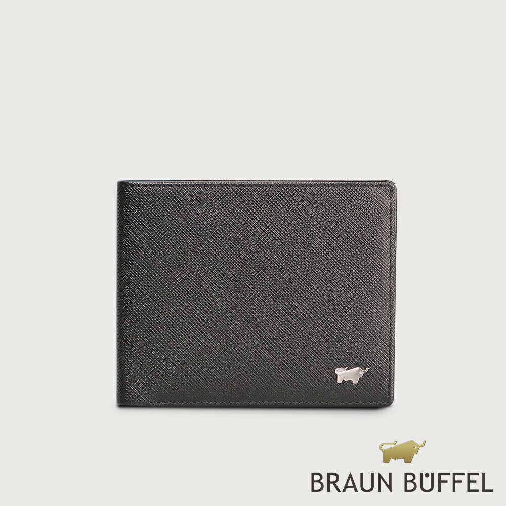 【BRAUN BUFFEL 德國小金牛】台灣總代理 尚恩A 12卡中間翻透明窗短夾(網路限定)-黑色/BF354-317-BK