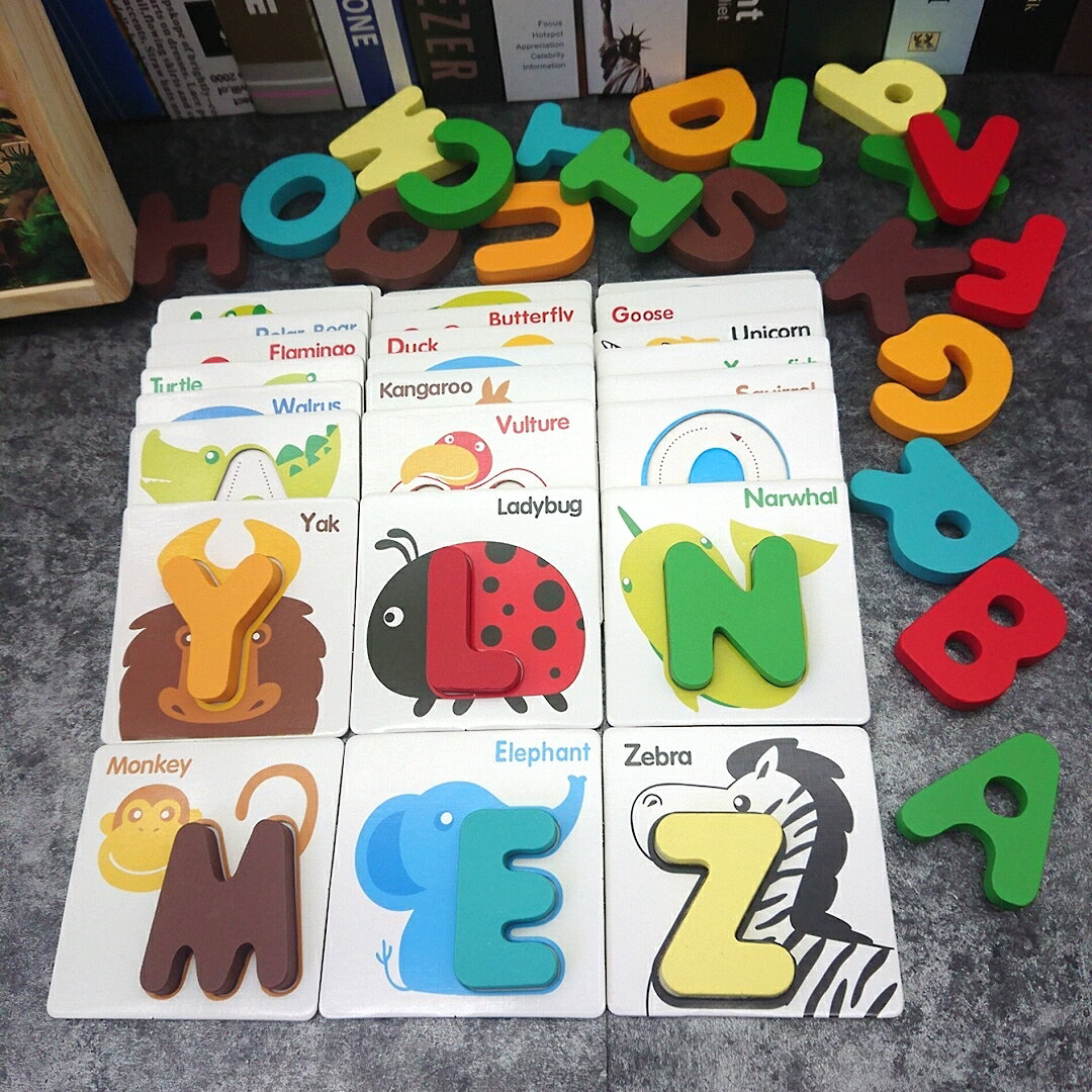 兒童早教益智拼圖木質數字字母認知卡片 看圖識字1-3-6歲男女寶寶