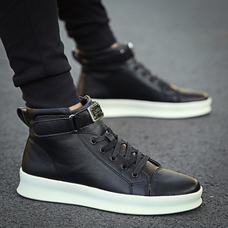 FINDSENSE品牌 四季款 新款 日本 男 高品質 個性 純色 舒適 耐磨 高幫板鞋 休閒鞋 潮流鞋子