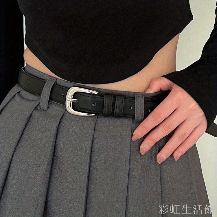小眾細腰帶女簡約百搭韓國學生休閑時尚方扣皮帶男裝飾牛仔褲帶潮