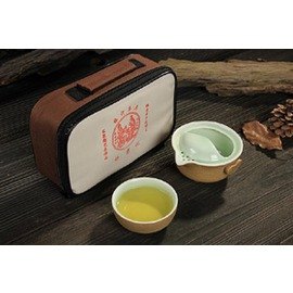 【快客杯-手抓壺-青花-陶瓷-一壺一杯旅行包/套-1套/組】旅行辦公功夫茶具套裝 便攜快客杯蓋碗-7501017