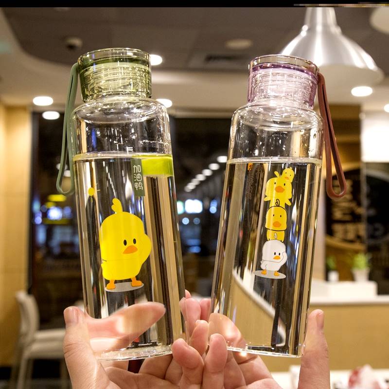 抖音網紅小鴨單層鋼化玻璃杯子耐熱清新學生隨手杯創意泡茶杯男女