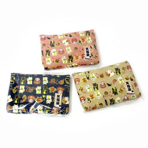 笑福貓 貓方形扁平小袋 日本製 招財貓 達摩 收納包 盥洗包 化妝包 小物收納 旅行 現貨 日本直運