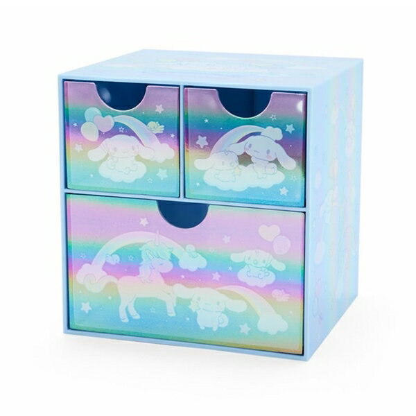 【震撼精品百貨】大耳狗_Cinnamoroll~日本Sanrio三麗鷗 大耳狗桌上型鐳射三抽收納盒(藍彩虹款)*85041