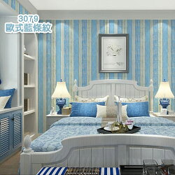 WallFree窩自在★防水PVC自黏裝飾牆紙-歐式藍條紋 (自黏式壁貼 居家自黏式壁貼)