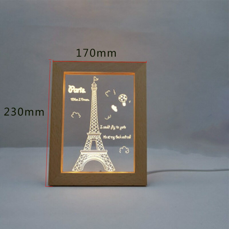 創意diy木質相框led小夜燈3D內雕櫸木發光工藝亞克力相框擺件定制