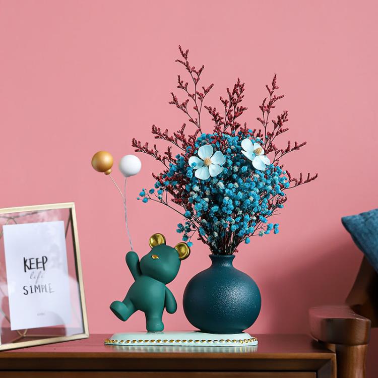 墨綠色北歐ins花瓶創意氣球熊擺件書架客廳電視櫃暴力熊裝飾品