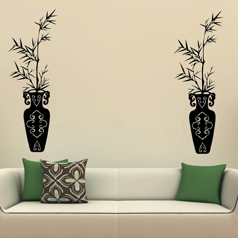 竹子花瓶墻貼紙 書房客廳沙發電視背景裝飾墻貼 竹報平安竹子貼1入