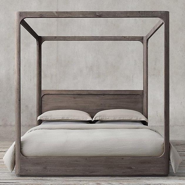 【可打統編 超低價】RH美式鄉村實木橡木床覆古做舊床法式四柱床架子床立柱蚊帳紗幔床 1