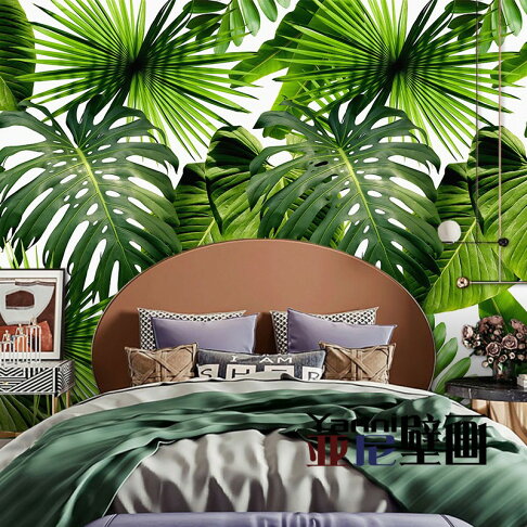 客廳電視背景墻裝飾壁紙北歐墻紙墻布熱帶雨林植物壁畫3d立體壁布 1