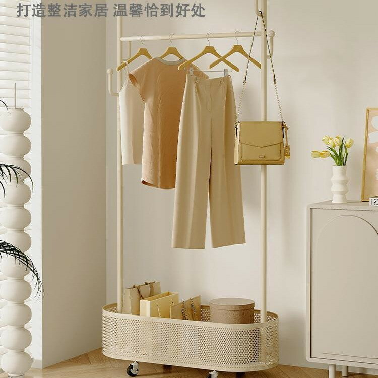免運 開立發票 落地衣架 衣架 服裝店展示架 可移動掛衣桿 服裝店 展示架 衣帽掛架 簡易衣帽架 奶油風簡易掛衣架落地衣架客廳家用房間帶儲物可移動衣帽架