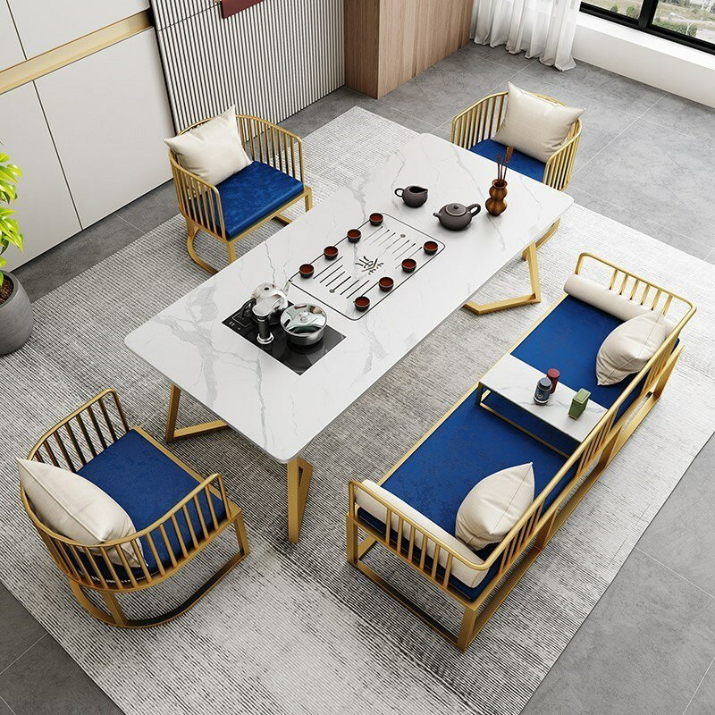 優樂悅~輕奢鐵藝沙發茶桌椅組合新中式簡約現代茶幾客廳辦公室會客泡茶臺