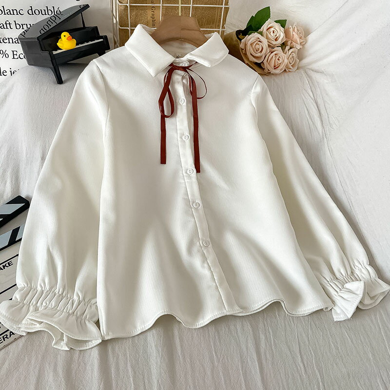 輕熟法式氣質白襯衫女新款秋裝設計感小眾加絨加厚長袖上衣