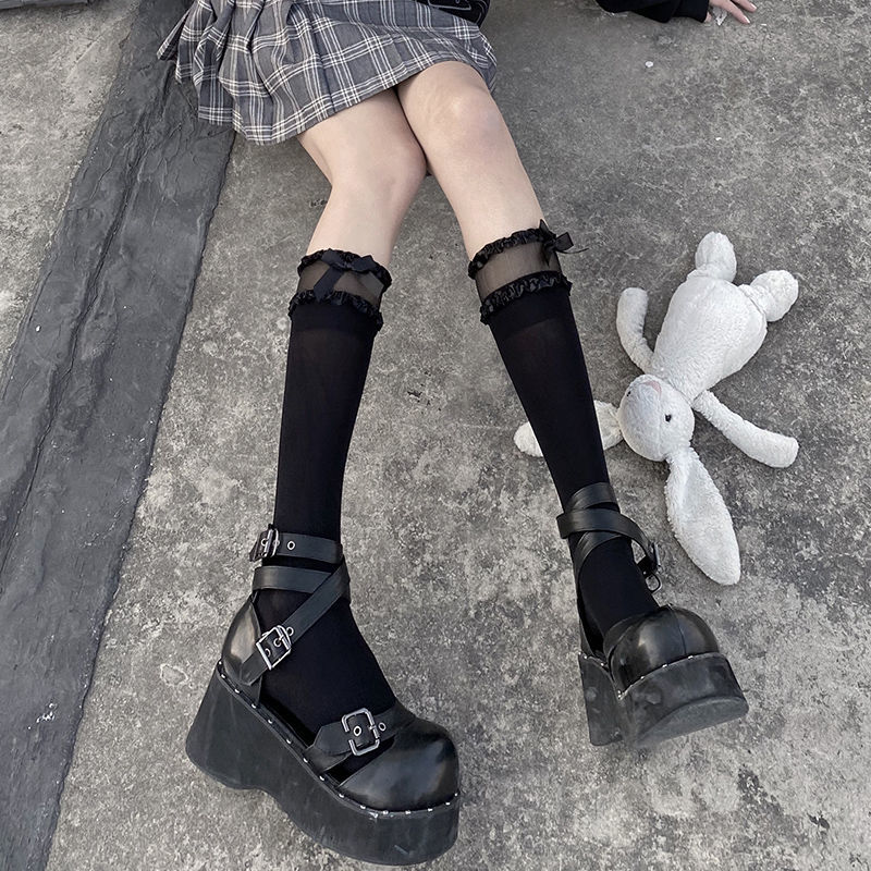 黑色jk襪子女小腿襪壓力瘦腿夏季薄款天鵝絨中筒冰絲及膝長筒絲襪