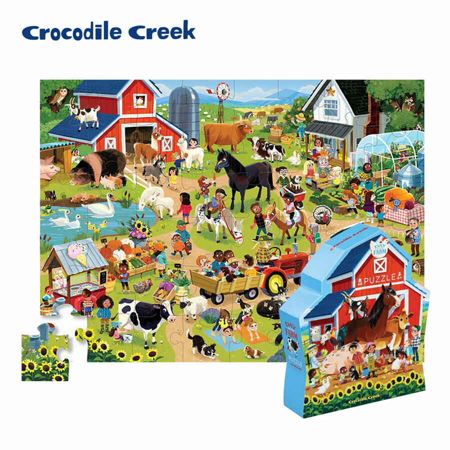 (4歲+) 美國【Crocodile Creek】博物館造型盒學習拼圖-生態農場 (48片)