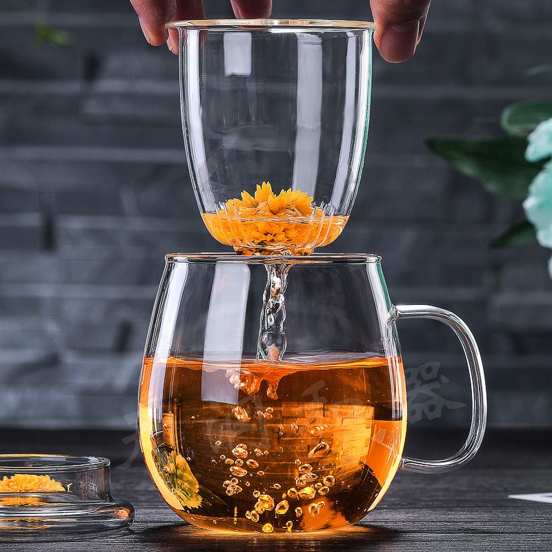 泡茶杯茶水分離馬克杯 ins玻璃杯茶杯帶把帶蓋透明耐熱加厚過濾茶水分離女男水杯辦公杯