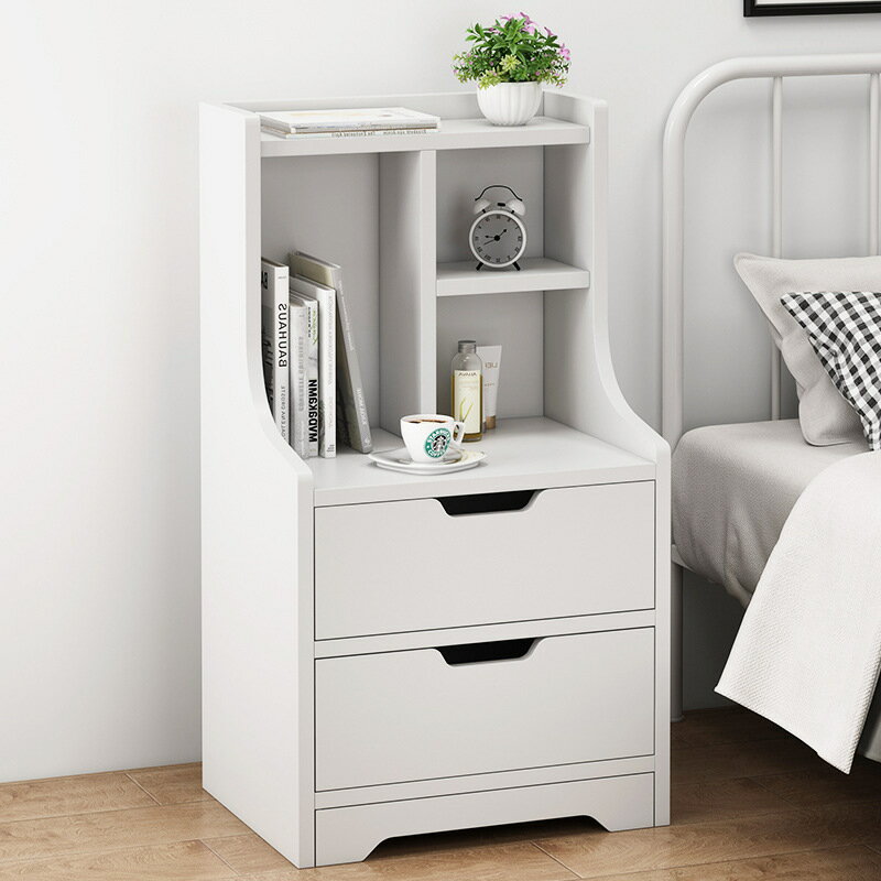 APP下單享點數9% 北歐簡約現代臥室床頭柜收納床邊柜白色烤漆置物架簡易迷你小柜子