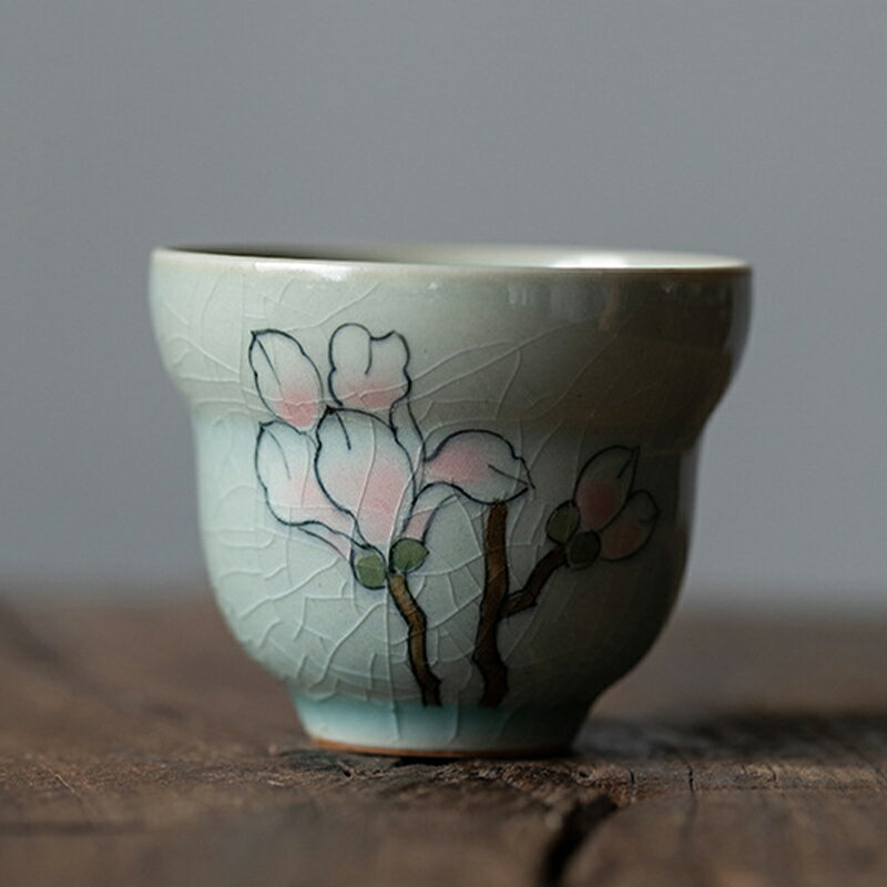 冰片手繪玉蘭花茶杯陶瓷品茗杯家用功夫茶具泡茶喝茶杯主人杯單個