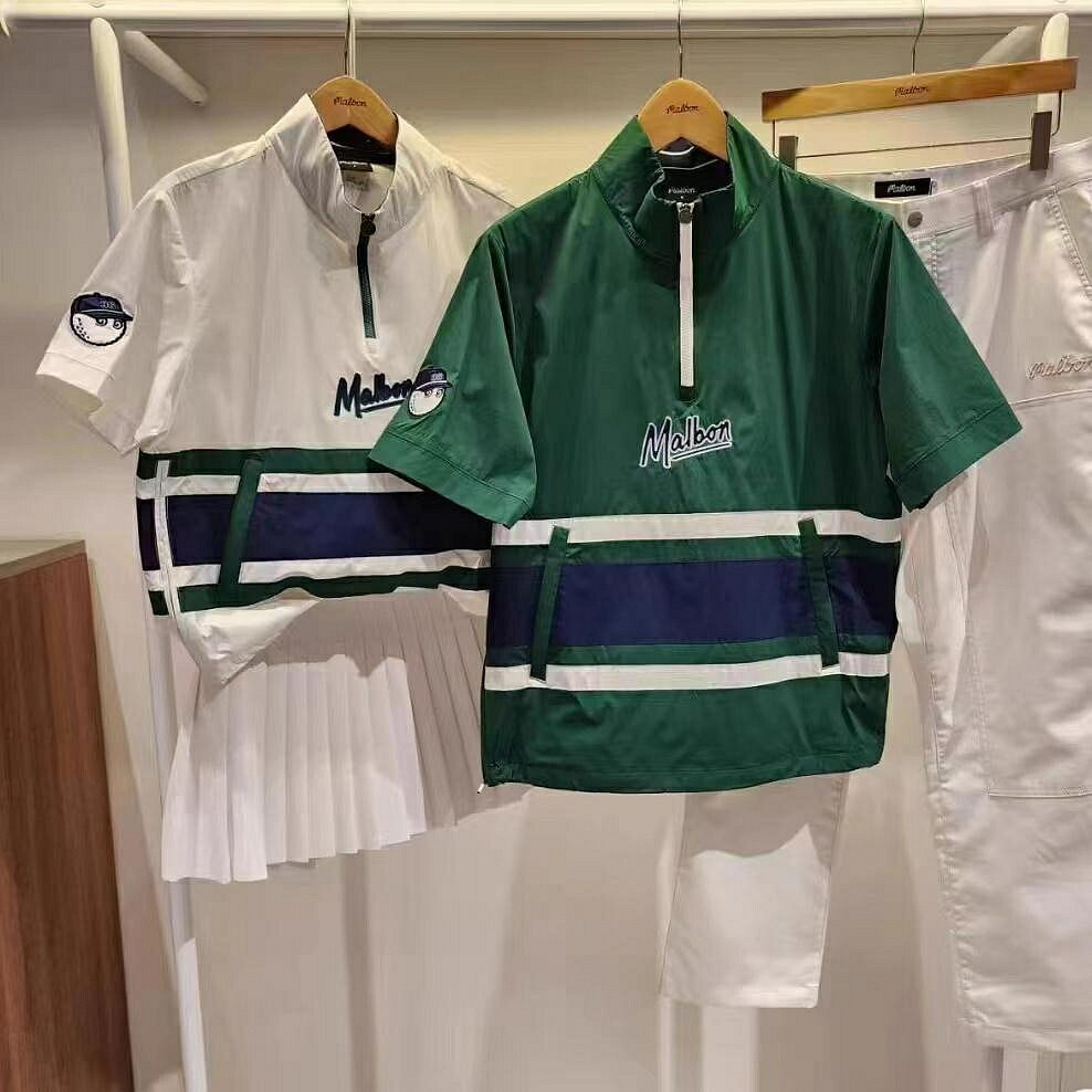 MALBON 高爾夫服裝男女同款立領短袖夾克polo衫短袖速乾透氣時尚款大學T運動休閒球衣 NKRO