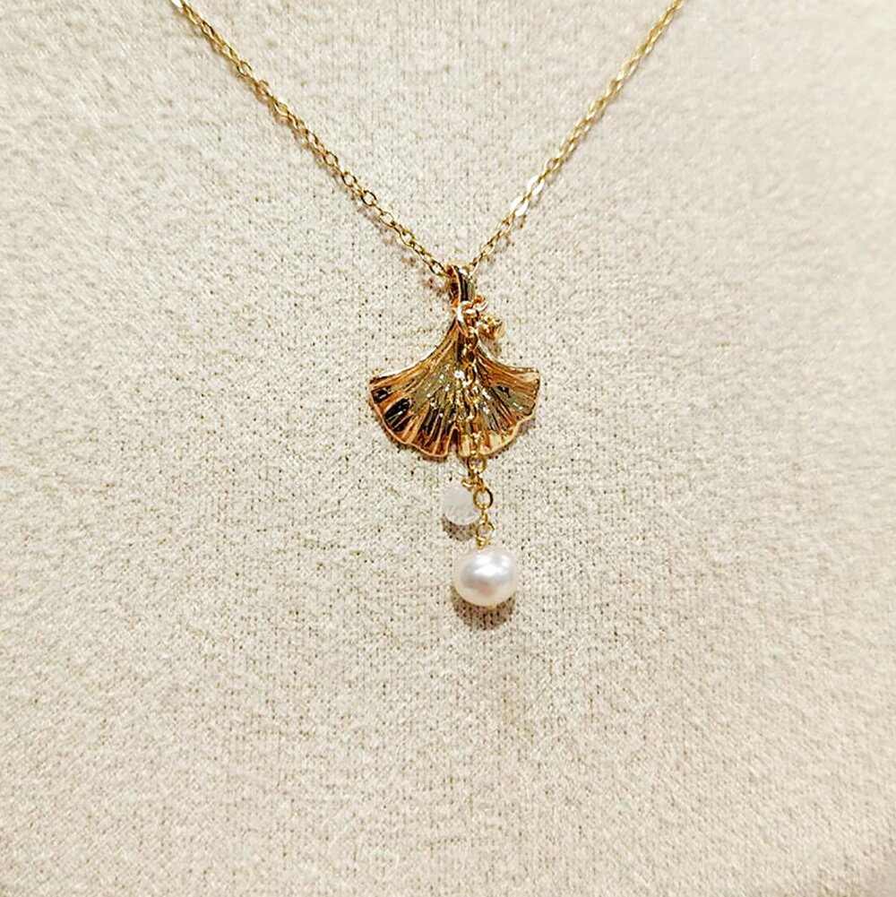 小時光x覓品竹北手作店-小杏葉月光石珍珠項鍊