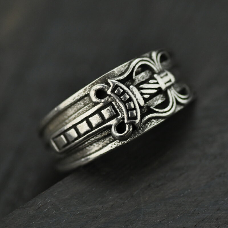 復古泰銀歐美朋克CH圣劍匕首戒指飾品潮流嘻哈風個性銀指環男士