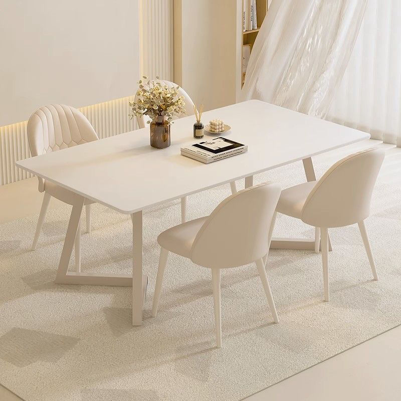 【限時優惠】餐桌家用小戶型巖板輕奢現代簡約歺餐桌椅組合長方形飯桌子奶油風