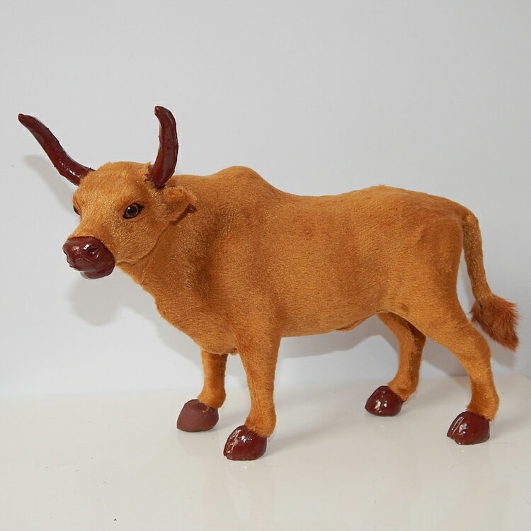 模擬小黃牛動物模型毛絨玩具牛櫥窗桌面擺件兒童識物鬥牛教學模型