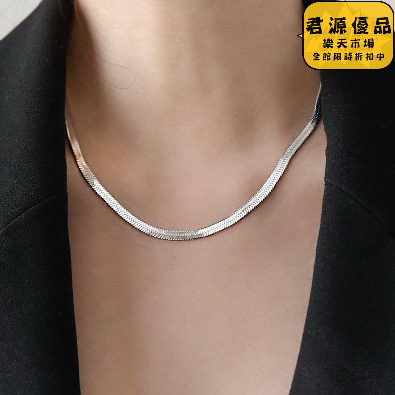 項錬 不掉色~鍍18K金蛇骨項鍊女短款頸鏈寬ins冷淡風簡約小眾高階疊戴