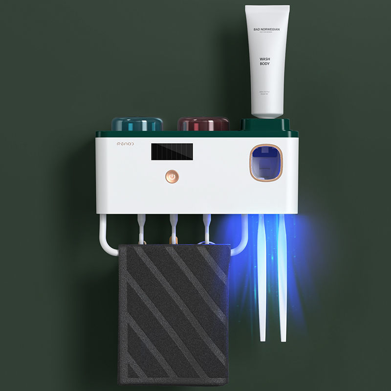紫外線牙刷架 智能牙刷消毒架 智能牙刷消毒器套裝多功能紫外線殺菌牙杯置物架壁掛式免打孔【DD50897】