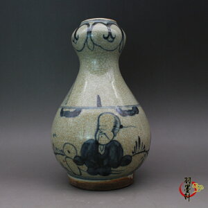 晚清民國 手繪青花人物 蒜頭瓶 花瓶 古玩古董陶瓷器仿古老貨收藏