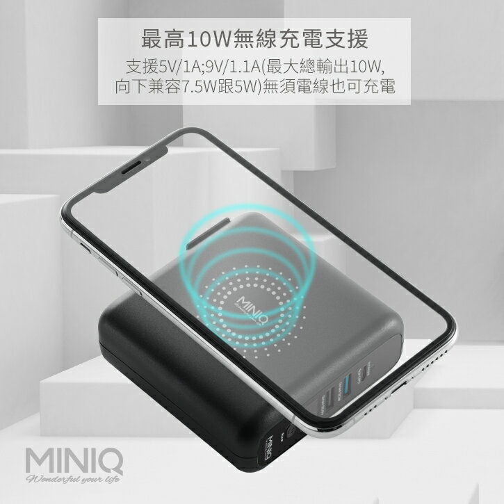 限時免運優惠【MINIQ】數位顯示行動電源+PD快充+充電頭+無線充電(兼具QC/PD快充)台灣製造