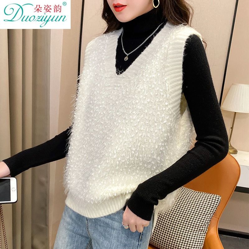 針織馬甲毛衣女背心針織V領韓版亮絲上衣女寬松外穿洋氣馬夾【淘夢屋】